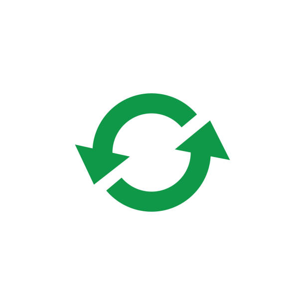Zero waste and recycling symbol with green arrows in circle form isolated on white background - vector illustration of simple flat sign of eco friendly and organic materials concept.
